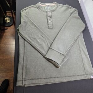 Eddie Bauer Mens M Olive Green Waffle Knit Henley Long Sleeve Thermal Shirt